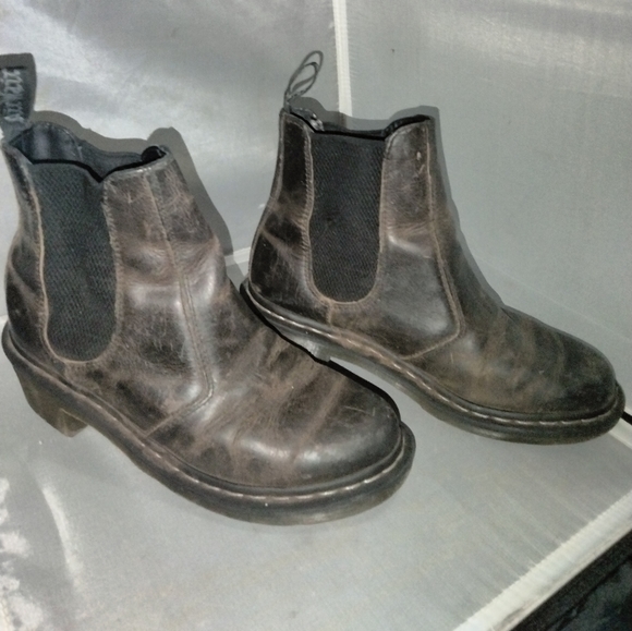 Dr. Martens Shoes - Dr. Martens brown distressed leather ankle slip on Moto boots 9 womans